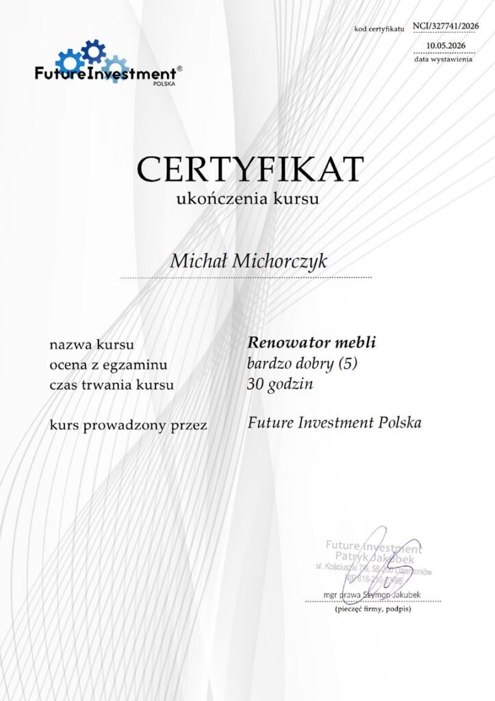 certyfikat cfi odpowiadający za umiejętność renowacji mebli